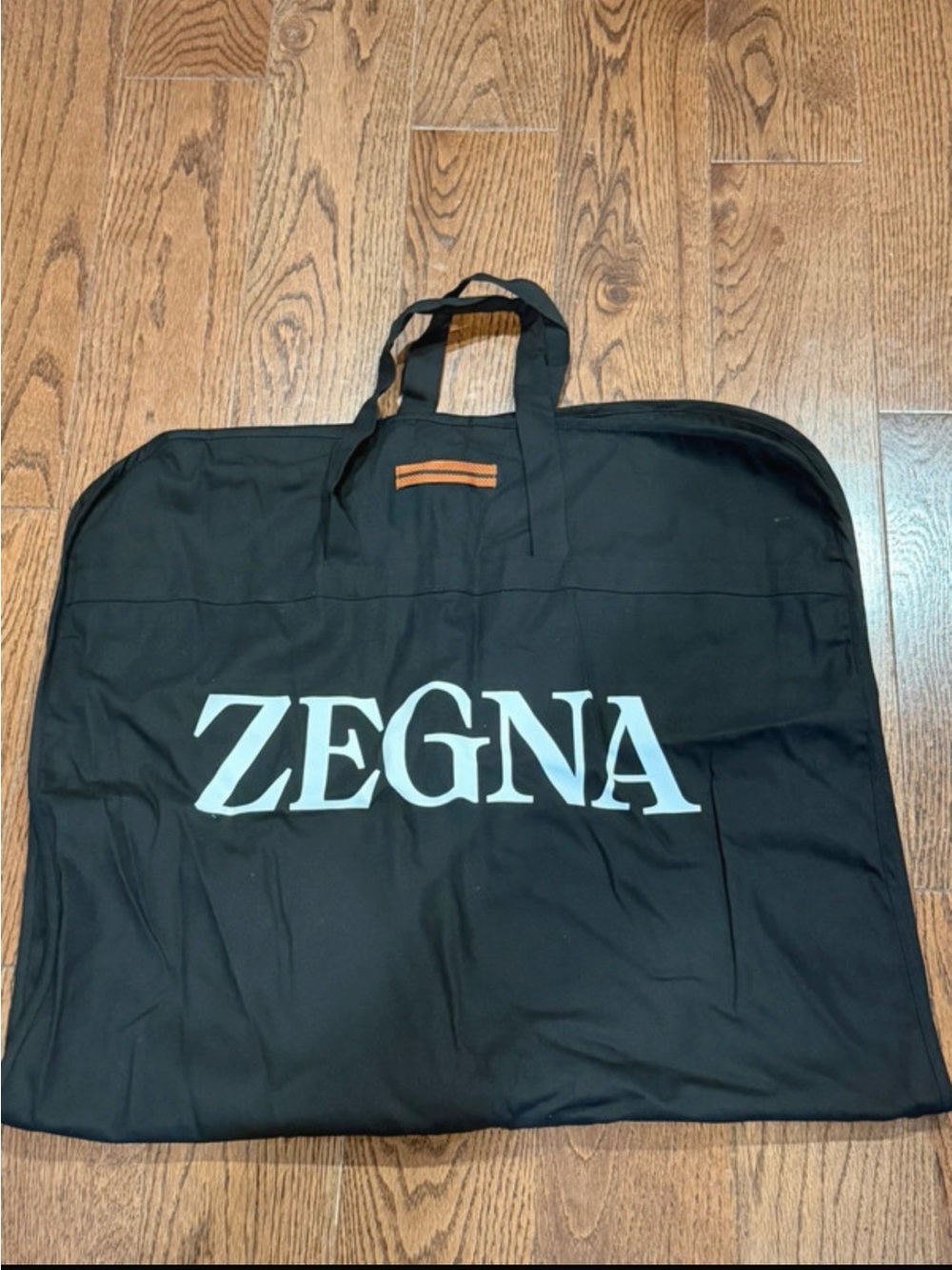 Ermenegildo Zegna Black Garment Bag with White Logo and Tan Accent